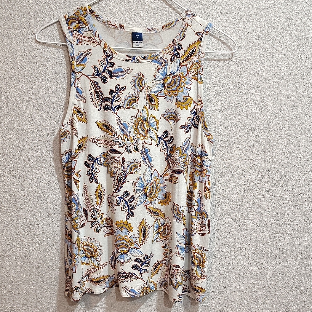 Old Navy Floral Tank Top - Cream and Blue